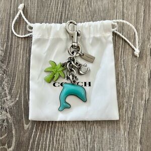 Coach Dolphin Palm Tree Cluster Silver Bag Charm Keychain